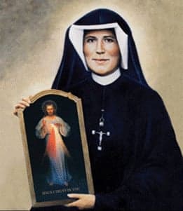 Sainte Faustine tenant l'image de Jésus Miséricordieux